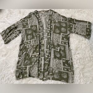 Anthropologie Loveriche Boho Whimsigoth Resort Kimono Duster Green Paisley OS